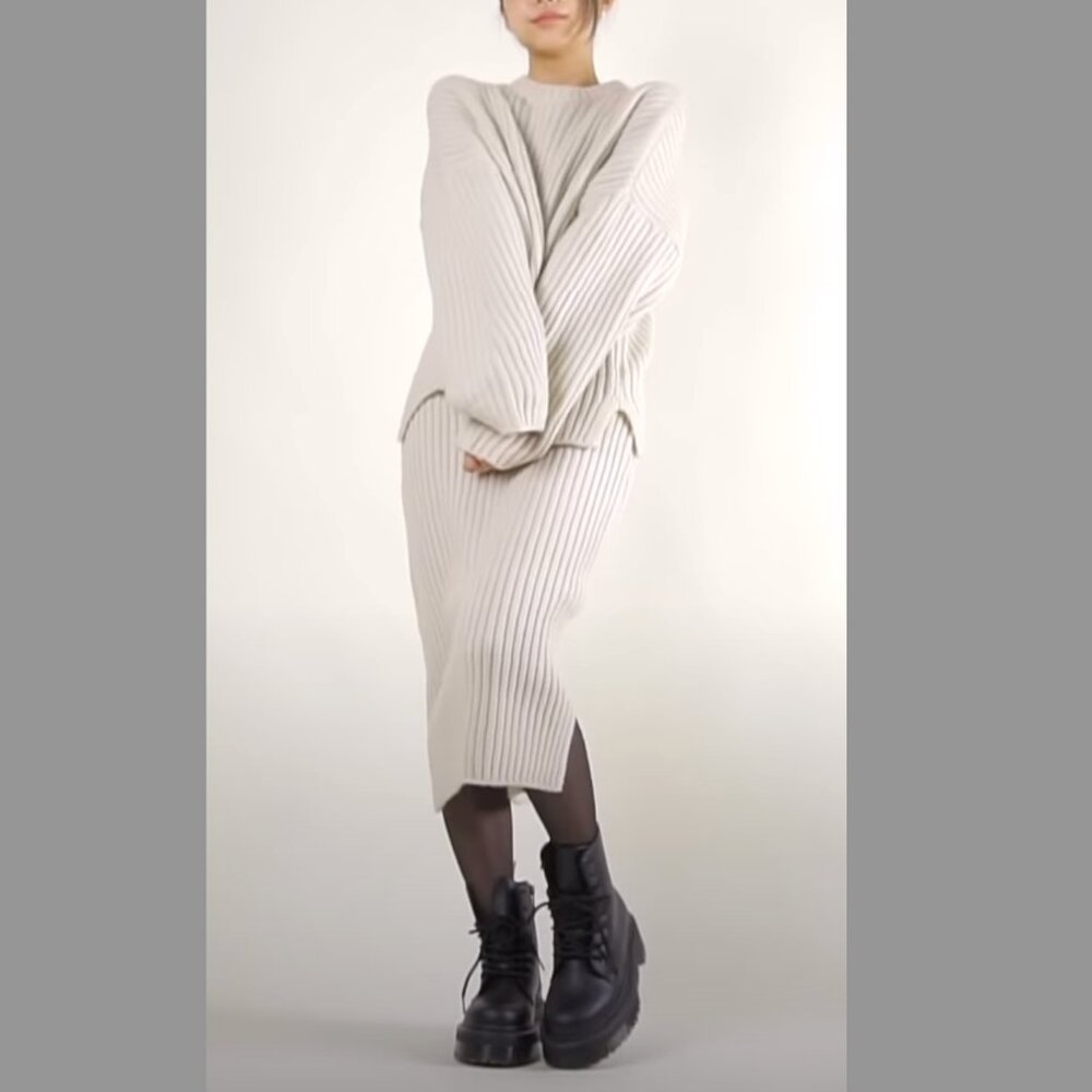 Cozy Cream Ribbed Sweater Set - Picture 5 of 14